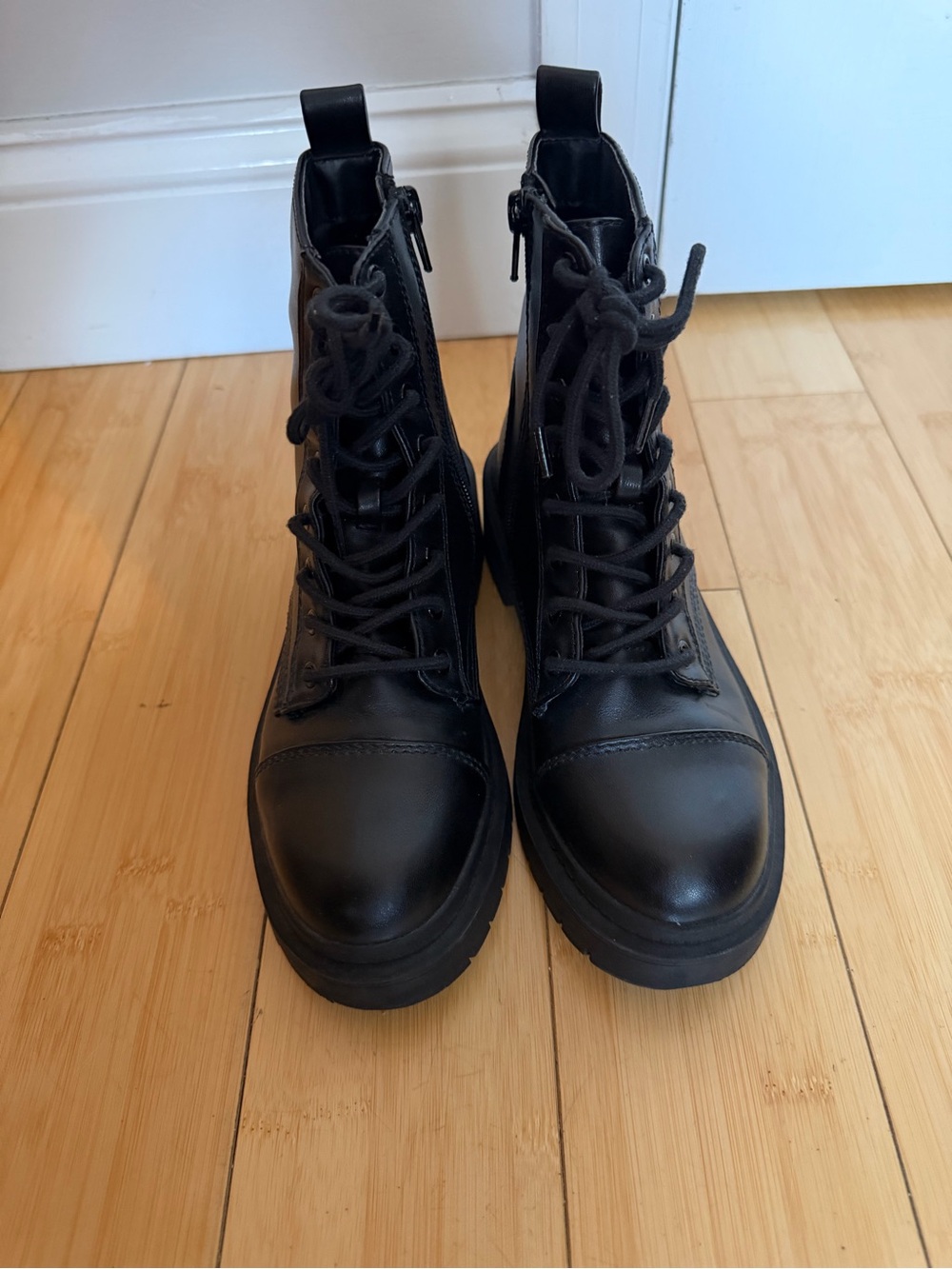 Aldo Black Lace-Up Side-Zip Combat Boots